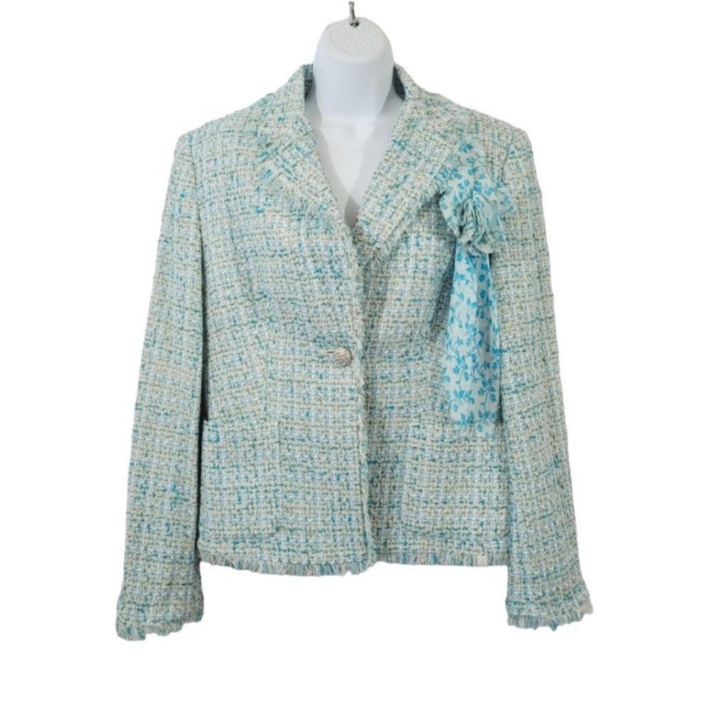 NEW Grace Elements Tweed Rhinestone Encrusted Buttoned Blazer Jacket Size 12